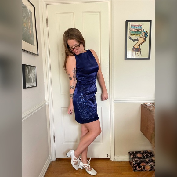 90s Y2K Blue Glitter Iridescent Mini Dress - Picture 4 of 10